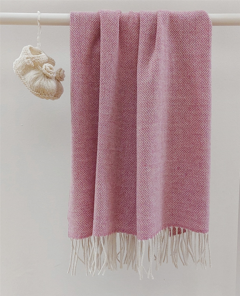 Baby Blanket in Pink Diamond Herringbone